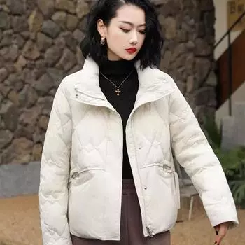 Пуховик женский белый утиный пух короткий пуховик универсальный повседневный свободный теплый пиджак прилив M size 90-55kg белый