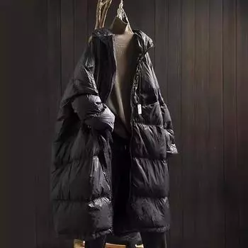 Пуховик женский длинный 2024 новая зимняя одежда мода свободный большой размер утолщенный теплый до колена белый утиный пуховик One size темно-коричневого