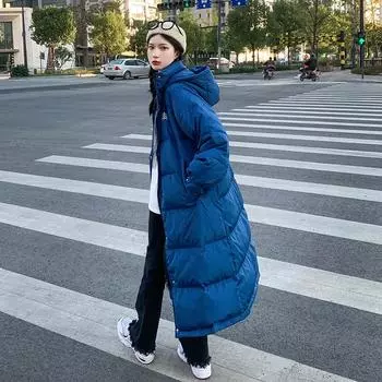 Пуховик женский длинный выше колена утолщенный 2024 новый корейский вариант вышитый модный иностранный стиль зимнее пальто пара прилив S чёрный