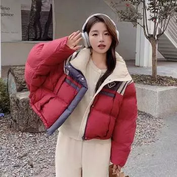 Пуховик женский dopamine модный универсальный цветной воротник-стойка куртка-хлеб S size 90-60kg фиолетовый