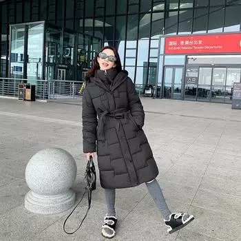 Пуховик женский хлопковый осенне-зимний средней длины темперамент тонкий выше колена утолщенный хлопковый пиджак пальто M чёрный