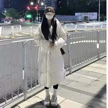 Пуховик женский хлопковый средней длины зимняя куртка для маленьких мужчин в гонконгском стиле свободный белый длинный хлопковый пиджак S белый