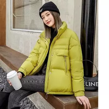 Пуховик женский корейский вариант модный короткий зимний новый свободный повседневный белый утиный пух маленькая толстая теплая куртка S (recommended weight 80-50 kg) красный