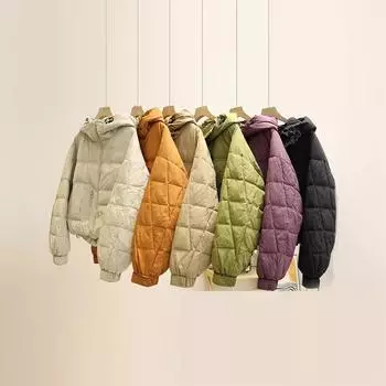 Пуховик женский короткий модели осень 2024 новый белый утиный пух мода корейская версия свободная и универсальная теплая куртка с капюшоном прилив S оранжевый
