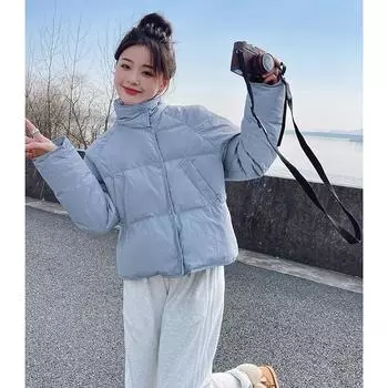 Пуховик женский короткий, новинка 2023 года, утолщенная модная зимняя куртка с воротником-стойкой S чёрный