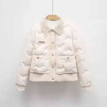 Пуховик женский короткий новый осенний пуховик легкий белый утиный пух тисненый корейский вариант куртка с лацканами M