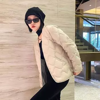 Пуховик женский короткий облачный легкий и тонкий с V-образным вырезом осень и зима новый тонкий свободный повседневный большой размер подкладка куртка M розовый