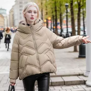 Пуховик женский короткий осенне-зимний корейский стиль свободная хлопковая куртка пальто утолщенная хлопковая куртка женская куртка XL хаки