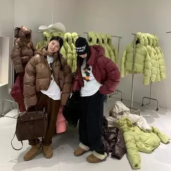 Пуховик женский короткий свободный утолщенный белый утиный пух съемная шапка женская модная теплая куртка для хлеба One Size