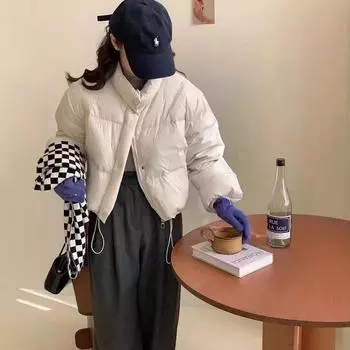 Пуховик женский короткий Тондэмун свободный воротник-стойка маленький белый утиный пух утолщенный хлеб куртка S(80-120)