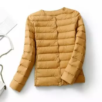 Пуховик женский легкий и тонкий короткий круглый вырез с длинными рукавами корейской версии большого размера тонкий V-образный вырез куртка M
