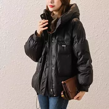 Пуховик женский модный маленький стальной пушка белый утиный пух повседневный универсальный теплый короткий жакет S size 90-60kg синий