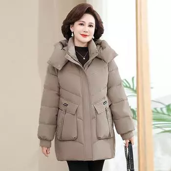 Пуховик женский новый длинный стиль одежда для мам новый средний и пожилой утолщенный теплый белый утиный пух большой размер куртка XL