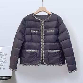 Пуховик женский новый год короткий легкий и универсальный модный белый утиный пух осень и зима маленький милый пальто M чёрный