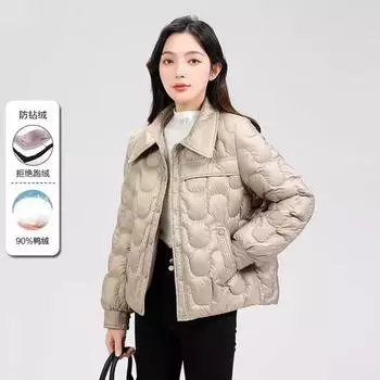 Пуховик женский новый национальный стандарт 90 белый утиный пух короткий легкий и тонкий хлеб маленький свободный повседневный модный пальто S