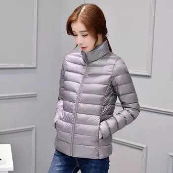 Пуховик женский новый осенний легкий и теплый белый утиный пух женский однотонный воротник-стойка S size 80-47.5 kg красный