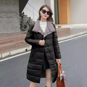 Пуховик женский новый средний и длинный модели с воротником-стойкой с обеих сторон, легкий, модный и тонкий фасон, белый пуховик M кофейный