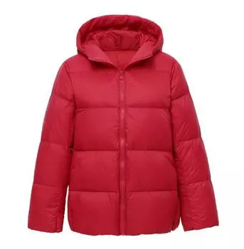 Пуховик женский новый утолщенный европейский и американский стиль свободная куртка модный темперамент с капюшоном короткая куртка прилив M белый