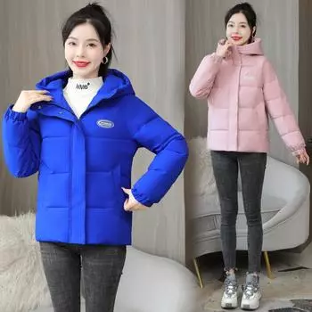 Пуховик женский, новый зимний, новый, свободный, модный, с коротким капюшоном, теплая стеганая куртка Tide S чёрный