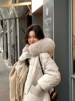 Пуховик женский новый зимний средний и длинный модный иностранный стиль утолщенный белый утиный пуховик прилив S (90-60 kg)