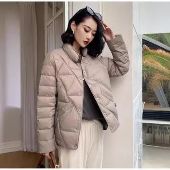 Пуховик женский осень и зима 2024 новый легкий и короткий маленький корейский вариант свободный женский дизайн куртка прилив S хаки