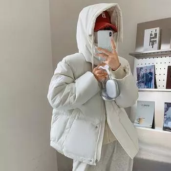 Пуховик женский, осенне-зимний, теплый, тонкий, легкий, утолщенный, большие размеры, свободные удобные топы для отдыха S белый