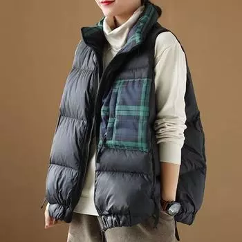 Пуховик женский полупальто женский жилет жилет пуховик без рукавов легкий весенне-осенний вырез на плечах белый утиный пух one size