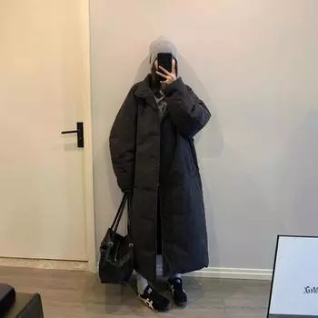 Пуховик женский популярный 2024 новый белый утиный пух высокого качества корейский воротник стойка зимняя теплая модная куртка S чёрный