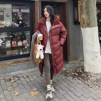 Пуховик женский рождественский весенний фестиваль удлиненный большой стеганый ягненок пуховик S