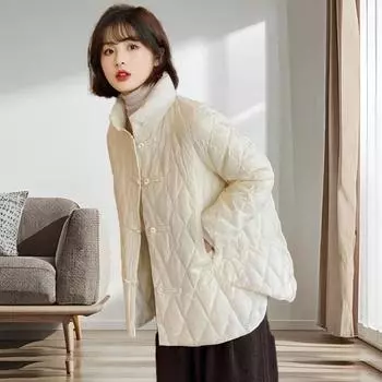 Пуховик женский с узором «ромбовидная сетка» короткий легкий зимний белый утиный пух M чёрный