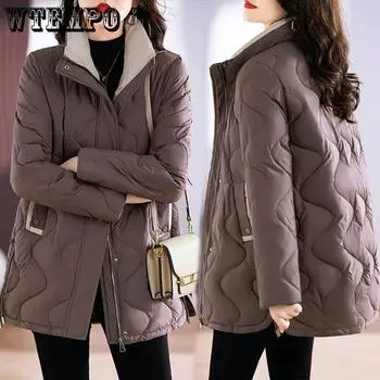 Пуховик женский средней длины, новинка 2023 года, свободная и утолщенная куртка для похудения со стоячим воротником M белый