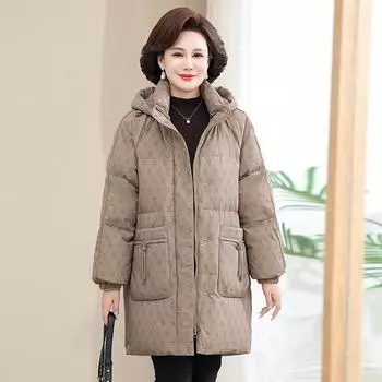 Пуховик женский средней длины, новый стиль, одежда для мам среднего и пожилого возраста, утолщенный, большого размера, белый пуховик для женщин XL