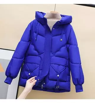 Пуховик женский средней длины, свободная и утолщенная куртка для похудения со стоячим воротником M красный