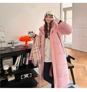 Пуховик женский средней длины, свободная куртка с капюшоном, новинка 2023, утолщенная куртка M белый