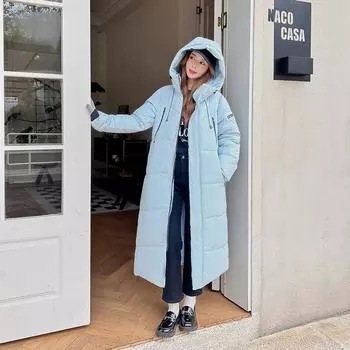 Пуховик женский средней длины, свободная куртка с капюшоном, новинка 2023, утолщенная куртка M чёрный