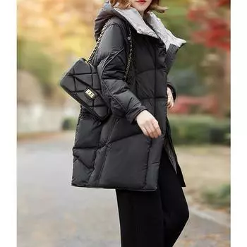 Пуховик женский средней длины теплый зимний пуховик L белый