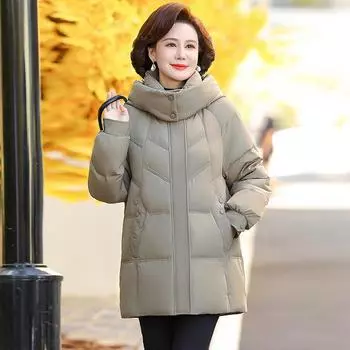 Пуховик женский средней длины зимний новый стиль утолщенный для мам среднего и пожилого возраста свободный большой размер с капюшоном куртка XL