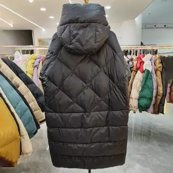 Пуховик женский средней и длинной длины 2024 года, осень-зима, новый, с капюшоном, свободный, прямой, однотонный, теплый, белый, пуховик, зимняя одежда S темно-коричневого
