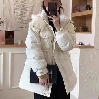 Пуховик женский средней и длинной длины, новый, свободная талия и тонкий утолщенный белый утиный пух, теплое модное пальто S recommends within 62.5 kg