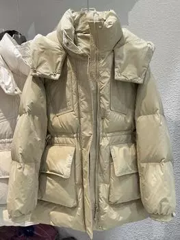 Пуховик женский средней и длинной длины осень-зима новый свободный утолщенный теплый белый утиный пуховик прилив S recommends within 62.5 kg