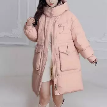 Пуховик женский средней и длинной длины, женская зимняя одежда высокого класса, корейская версия гусиного пуха, модная куртка с капюшоном, большой размер, куртка HD S (recommended within 55kg)