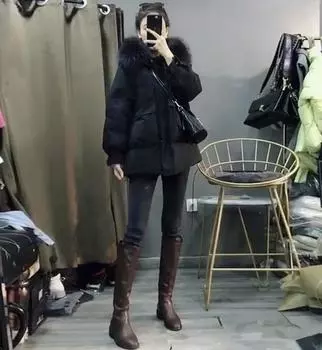 Пуховик женский средний и длинный 2024 новая корейская версия зима утолщенный свободный большой меховой воротник пирог для преодоления прилива пальто S чёрный