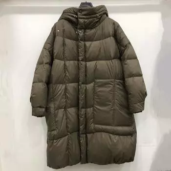 Пуховик женский средний и длинный 2024 новая корейская версия свободный капюшон белый утиный пуховик зимняя одежда теплая утолщенная мода average size чёрный