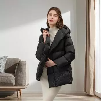 Пуховик женский средний и длинный 2024 новая зимняя женская одежда в стиле Цзяннань простая теплая куртка на утином пуху S: (recommended weight 80-105) чёрный