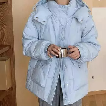 Пуховик женский средний и длинный 2024 новый тонкий и тонкий белый утиный пух модная теплая куртка с капюшоном S (recommended weight 80-125) розовый