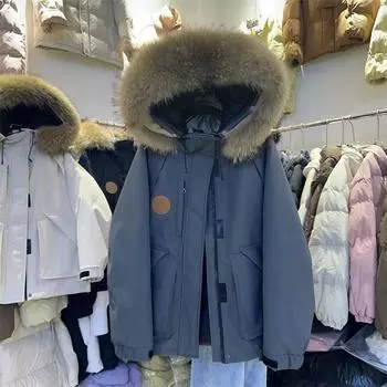 Пуховик женский средний и длинный 2024 новый большой меховой воротник инструментальный пирог преодолевает белый утиный пух утолщенный пара мужское пальто S