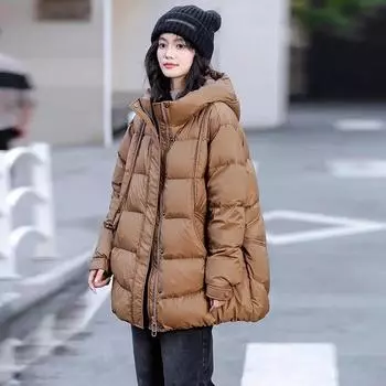 Пуховик женский средний и длинный 2024 зима ретро новый китайский свободный большой мясной чехол утолщенный белый утиный пуховик прилив M оранжевый