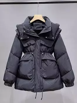 Пуховик женский средний и длинный мода 2024 зима новый утолщенный пояс теплый инструмент куртка Parker прилив one size fits all розовый