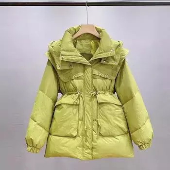 Пуховик женский средний и длинный мода 2024 зима новый утолщенный пояс теплый инструмент куртка Parker прилив one size fits all розовый