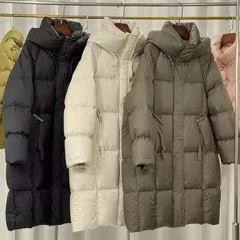 Пуховик женский средний и длинный зимний новый корейский дизайн чувство моды и отдыха утолщенный теплый белый пуховик M